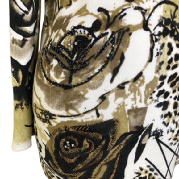 Linea Blu Scoop Neck Floral & Animal Print Beaded Women's Tunic Size M - Picture 3 of 9